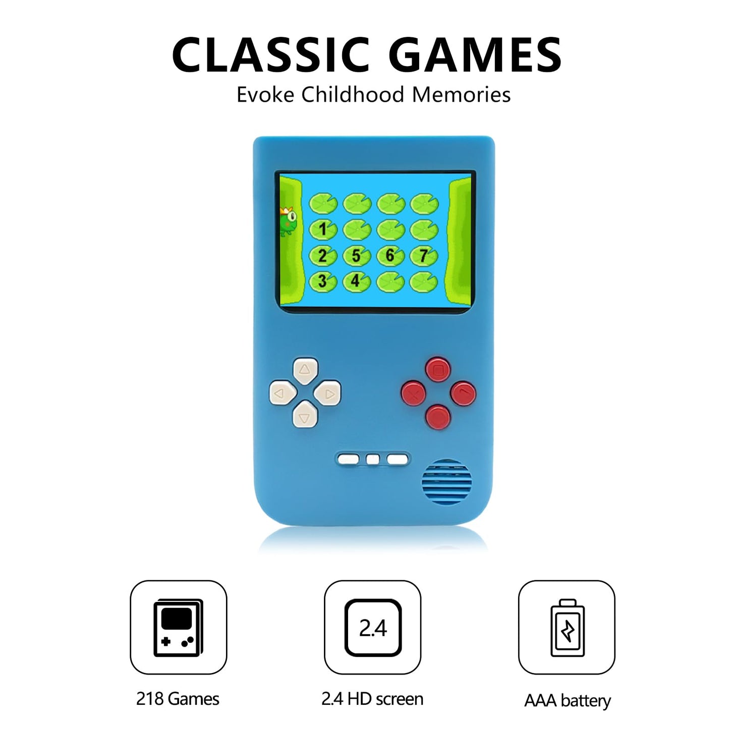 Handheld Game Console -2.4-inch HD Screen, 218 Video Games, Mini Arcade Electronic Toy Birthday Gift, Suitable for Children and Adults, Needs 3 AAA Batteries (Blue)