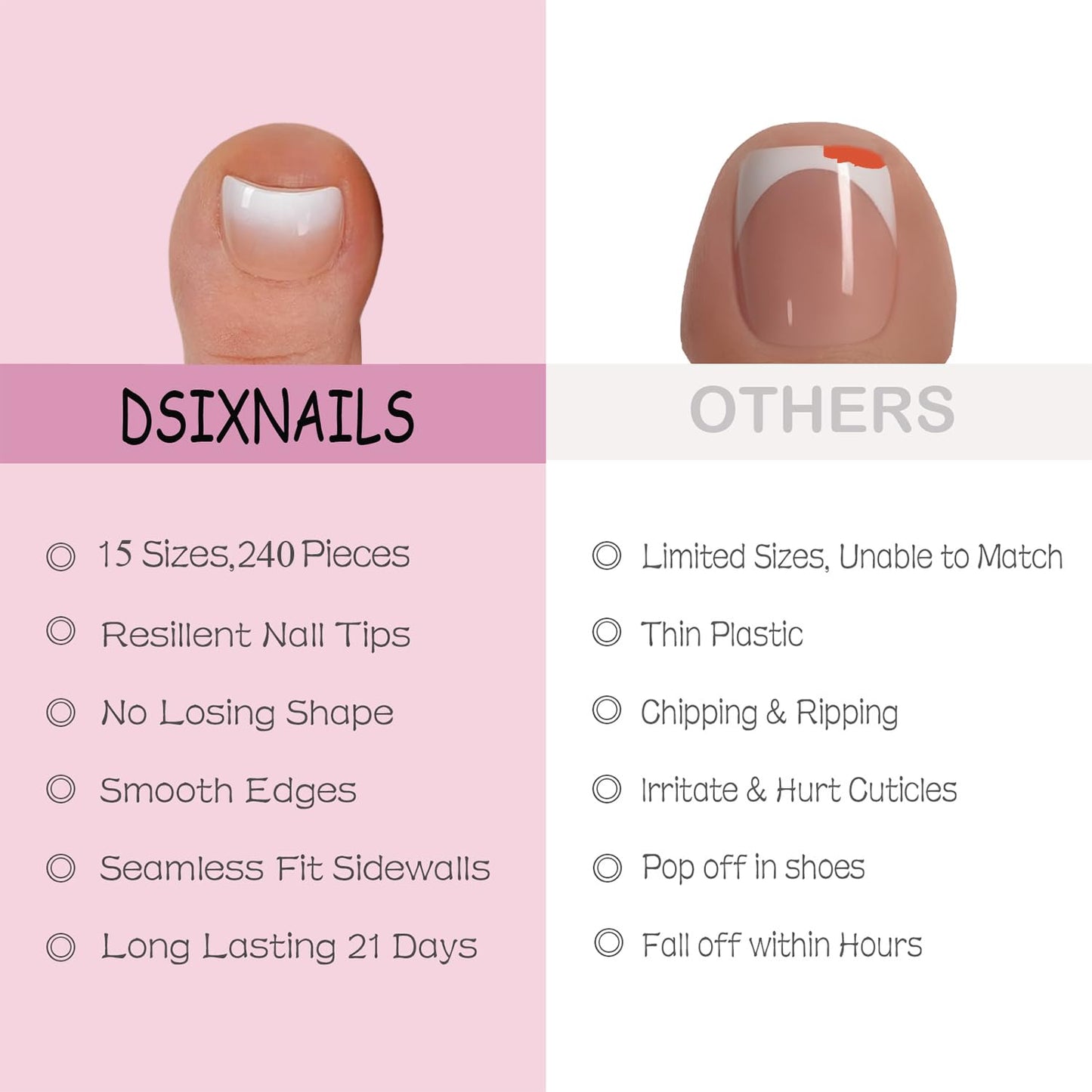 Dsixnails 240Pcs Toe Press on nails, Short Brown Ombre Toe Nail Press Ons for Women in 15Sizes, French Tip False Toenails Extension, Soft Gel Toe Nail Tips, Acrylic Full Cover Fake Toenails for Girl
