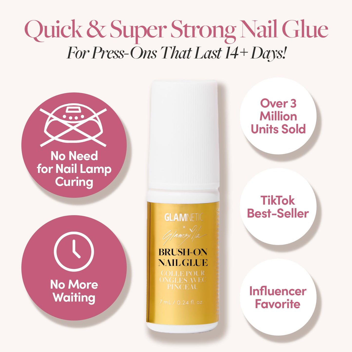 Glamnetic x GLAMZILLA Press-On Nails - ALWAYS & FOREVER | Short Almond French Tip Fake Nails with 3D Pearls | 15 Sizes - 30 Nail Kit with Glue and Remover