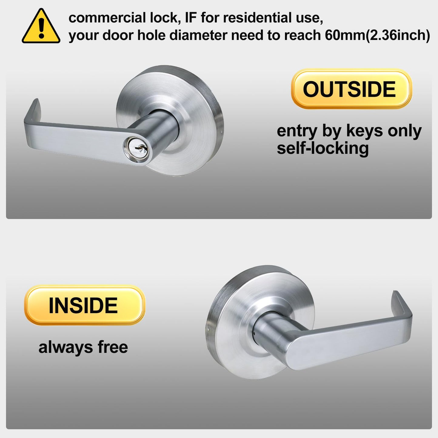 HISAFE Storeroom Door Handle Heavy Duty Grade 2 Commercial Door Locks, Non-Handed, UL 3 Hour Fire Rated, ADA Compliant, Satin Chrome Finish 26D, 2-3/4''Backset, X-XG-ST-70
