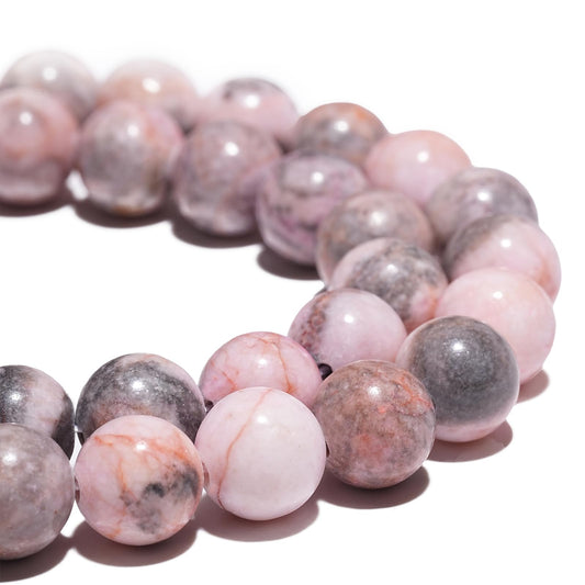 8mm Natural Pink Zebra Gemstone Beads Polished Round Smooth Stone Beads for Bracelets Jewelry Making 15inch Loose Beads