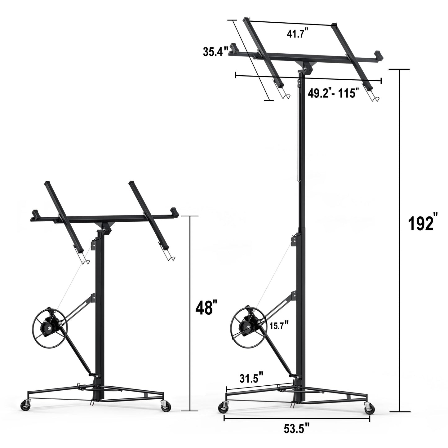 Drywall Lift 16 ft,Sheetrock Lift Drywall Lift,150 LBS Heavy Duty Drywall Rolling Lifter Panel,Drywall Lift Panel Hoist Jack with 360° Adjustable Telescopic Arm & 3 Lockable Wheels (16 Ft Black)