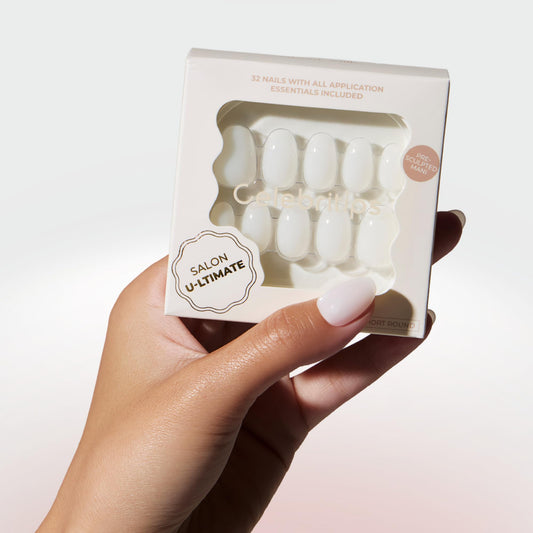 Celebritips Press On Nails - Salon U-ltimate™ | Sheer Milk, Extra Short Round Nails, Reusable | 16 sizes - 32 Nails Kit with Glue and Sticky Tabs