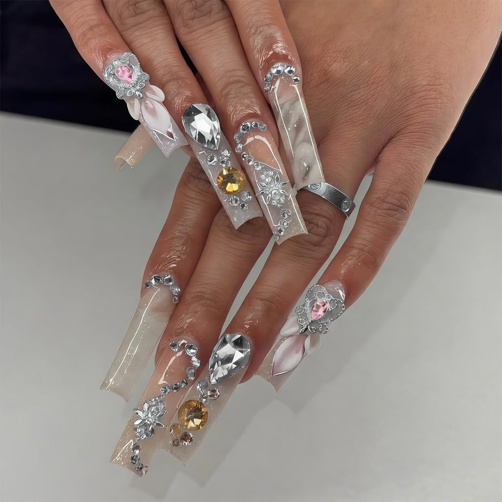 Pizadix 110Pcs Silver Pink Nail Art Charms, 3D Heart Cherry Butterfly Gun Cross Bow Jewelry, Y2K Kawaii Designer Supplies for Nails