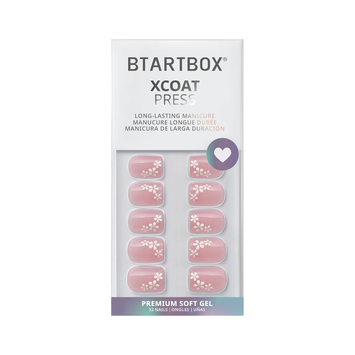 BTArtbox Press On Nails Short - Wrist Corsage, Lamp-Curable 4-Week Wear 3D Flower Pink Square Press On Nails with Glue and Adhesive Tabs, Easy-to-Apply in 16 Sizes - 32 Nails All-in-One Kit