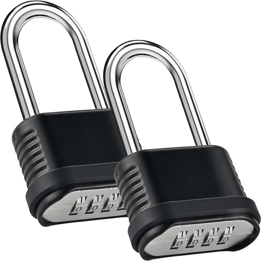 4 Digit Heavy Duty Combination Lock - 105mm Long Shackle Weatherproof Combination Padlock, Outdoor Combo Lock for Storage Units, Gym Lockers, Fence Gates & Shed Doors - Black (2pcs, Long Shackle)