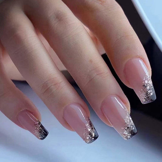 YoYoee Medium Coffin Press on Nails French Cute False Nails Acrylic Bling Fake Nails Reusable Nails Tips for Women and Girls 24PCS