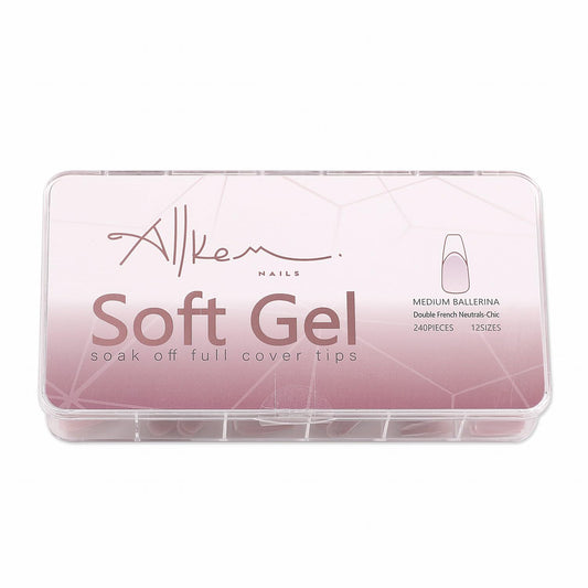 Allkem Soft Gel Nail Tips - Medium Long Ballerina Nail Extensions Kit - 12 Sizes Full Cover Nails - Double French (240 Pieces)