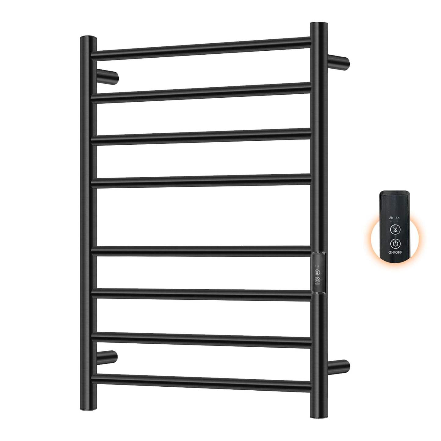 Aquatrend Towel Warmers for Bathroom, Electric Heated Towel Rack Wall Mounted, Hot Storage Rack with Built-in Timer, Stainless Steel, 8 Bars, Plug-in, Fast Heating, Black