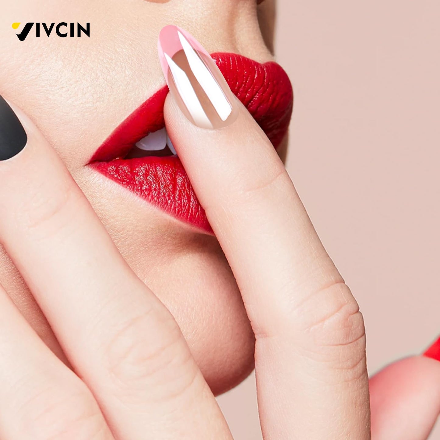 VIVCIN Press On Nails Kit with Nail Lamp,Pink French Tip Short Almond Gel Nails 24Pcs 16Sizes,All-in-One DIY Kit with Glue Remover Top Coat Cuticle Oil Mini UV Lamp,28+Days Long Lasting,Gift for Women