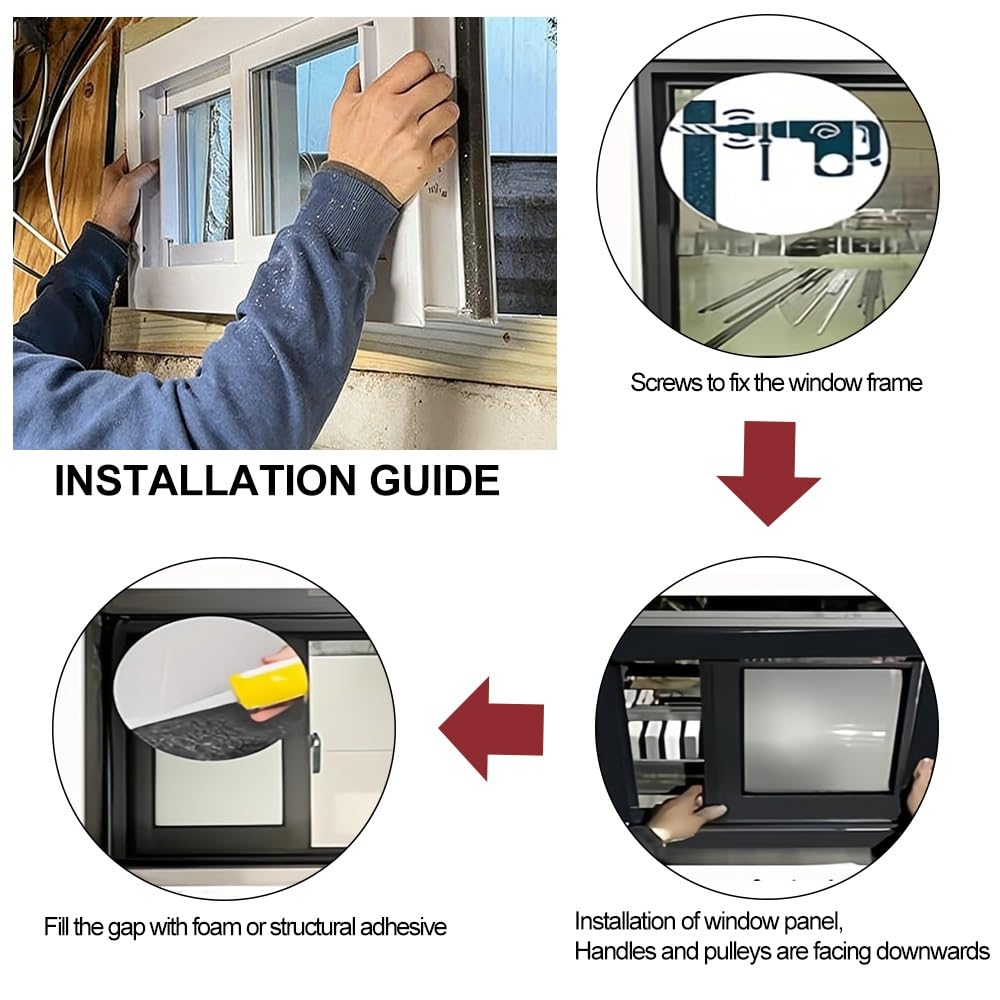 Basement Sliding Window, Push-Pull Lock, Ventilation & Natural Light for Replacement Window, Shed, Garage, Barns(Black,30x12in/76x30cm(WxH))