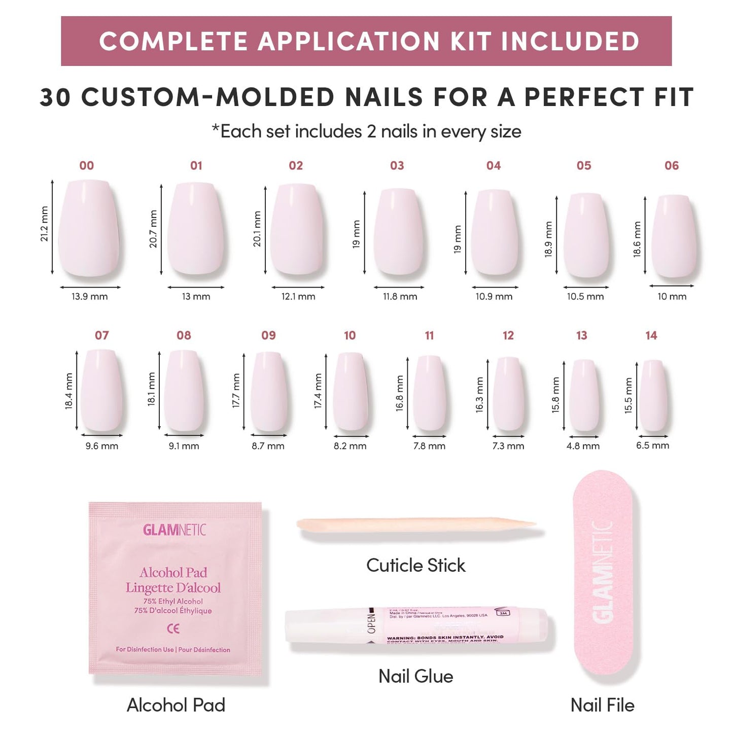 Glamnetic Press On Nails - Medium Coffin Fake Nails, Milky Pink Nails, Blush Dream | 15 Sizes - 30 Nail Kit with Glue | Gift for Mom