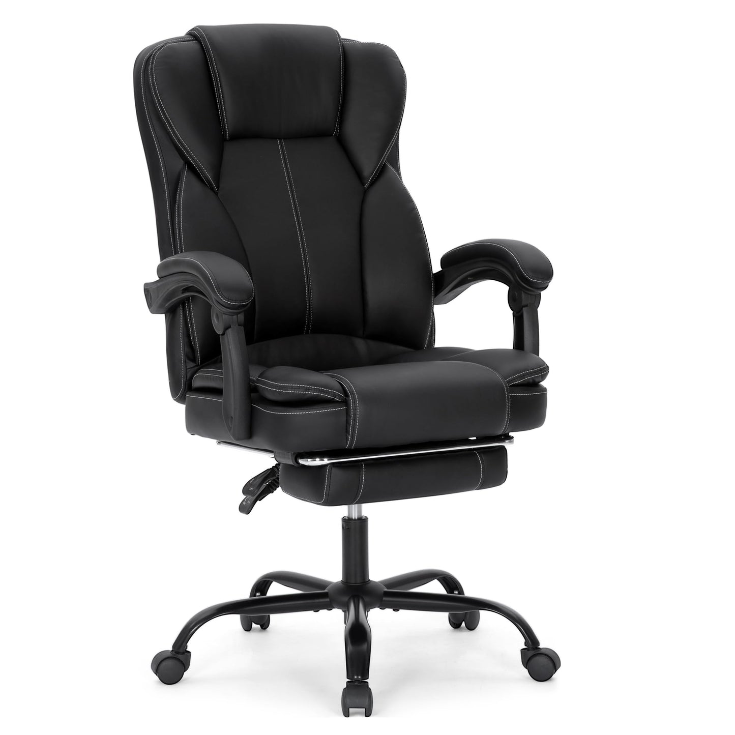 MAISON ARTS Ergonomic Office Chair, Big and Tall Executive Chair with Foot Rest, Computer Desk Chair with Padded Armrests, Rolling Swivel Faux Leather Chair for Home Office Man Woman, Black