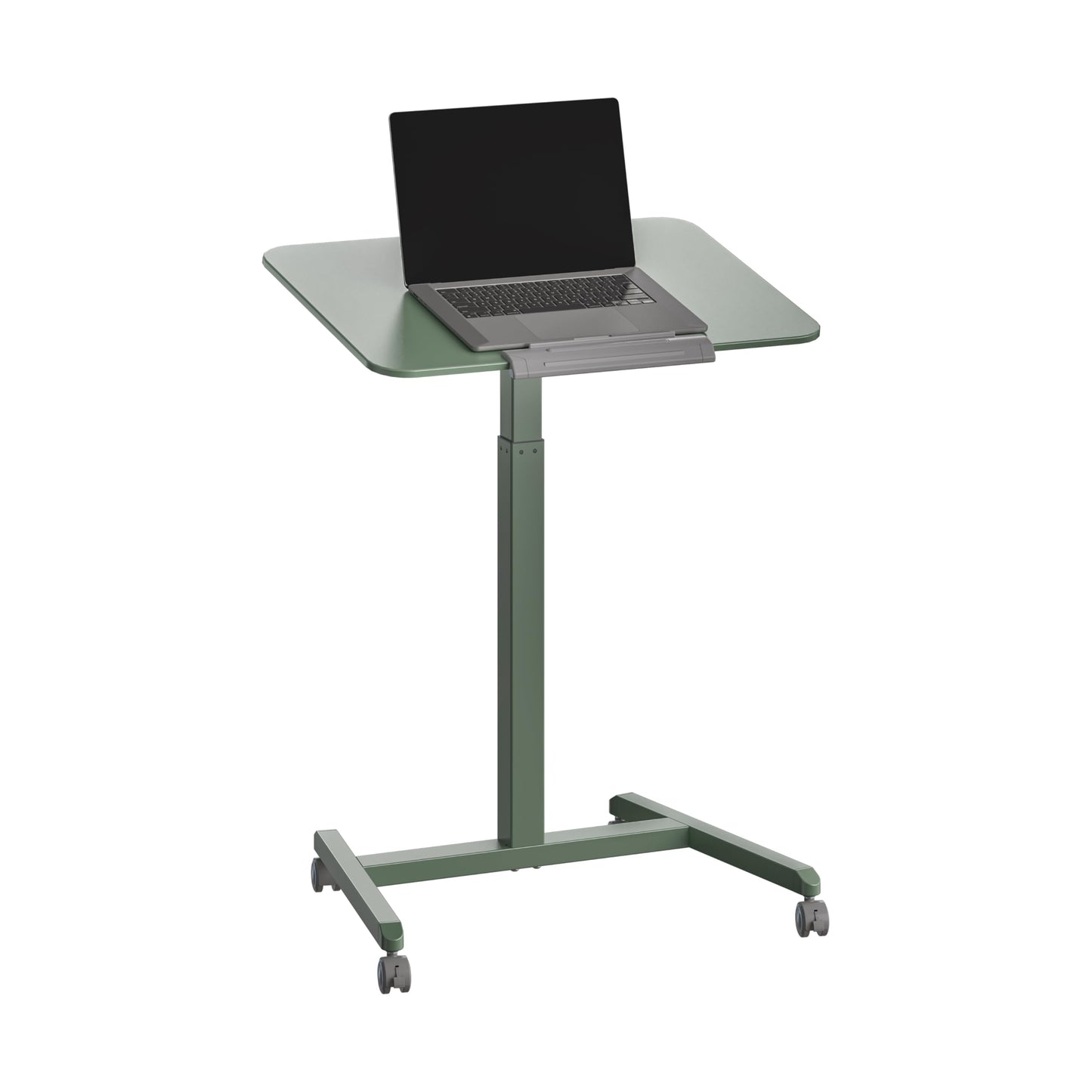 Seville Classics Airlift Height Adjustable Pneumatic Laptop Sit Stand Desk Mobile Rolling Cart, Computer Workstation for Home Office, Classroom, Sage Green, 25.6" Tilting Desktop
