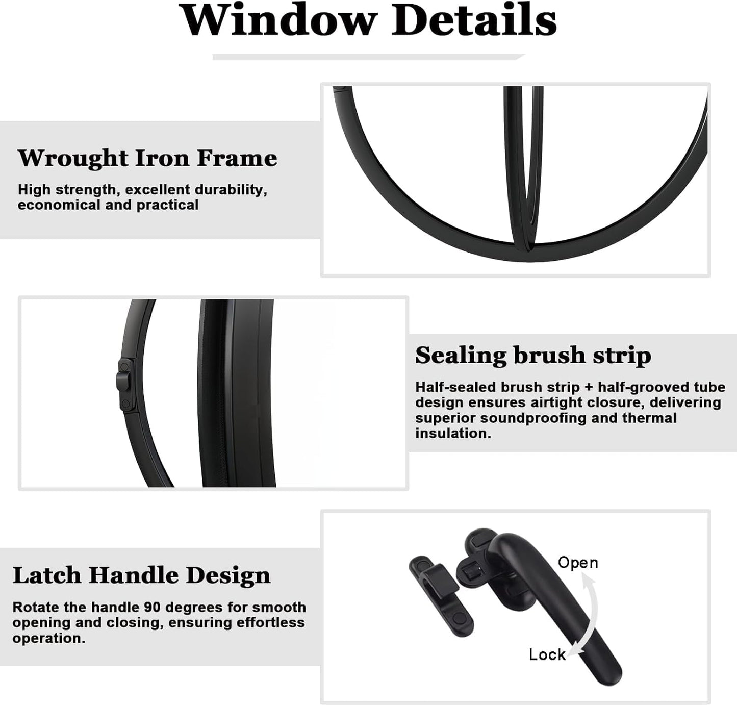 Clear Rotating Round Window, 23.6'' Porthole Window with Transparent Tempered Glass, Iron Frame Center-Pivot Window with Handle, Decor Ventilation Window for Indoor Outdoor Kitchen Office(Black)