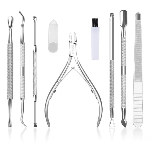 HIFAU Professional Cuticle Nippers Kit, Cuticle Trimmer with Cuticle Pusher & Other Durable Nail Care Manicure Kit for Women, Premium Stainless Steel & Ergonomic Design, Travel & Gift