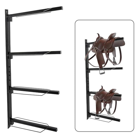 Forcecar 4 Tier Wall Mount Horse Saddle Storage Rack - Heavy Duty, Equestrian Saddle Holder for Hanging Blankets & Pads - Black