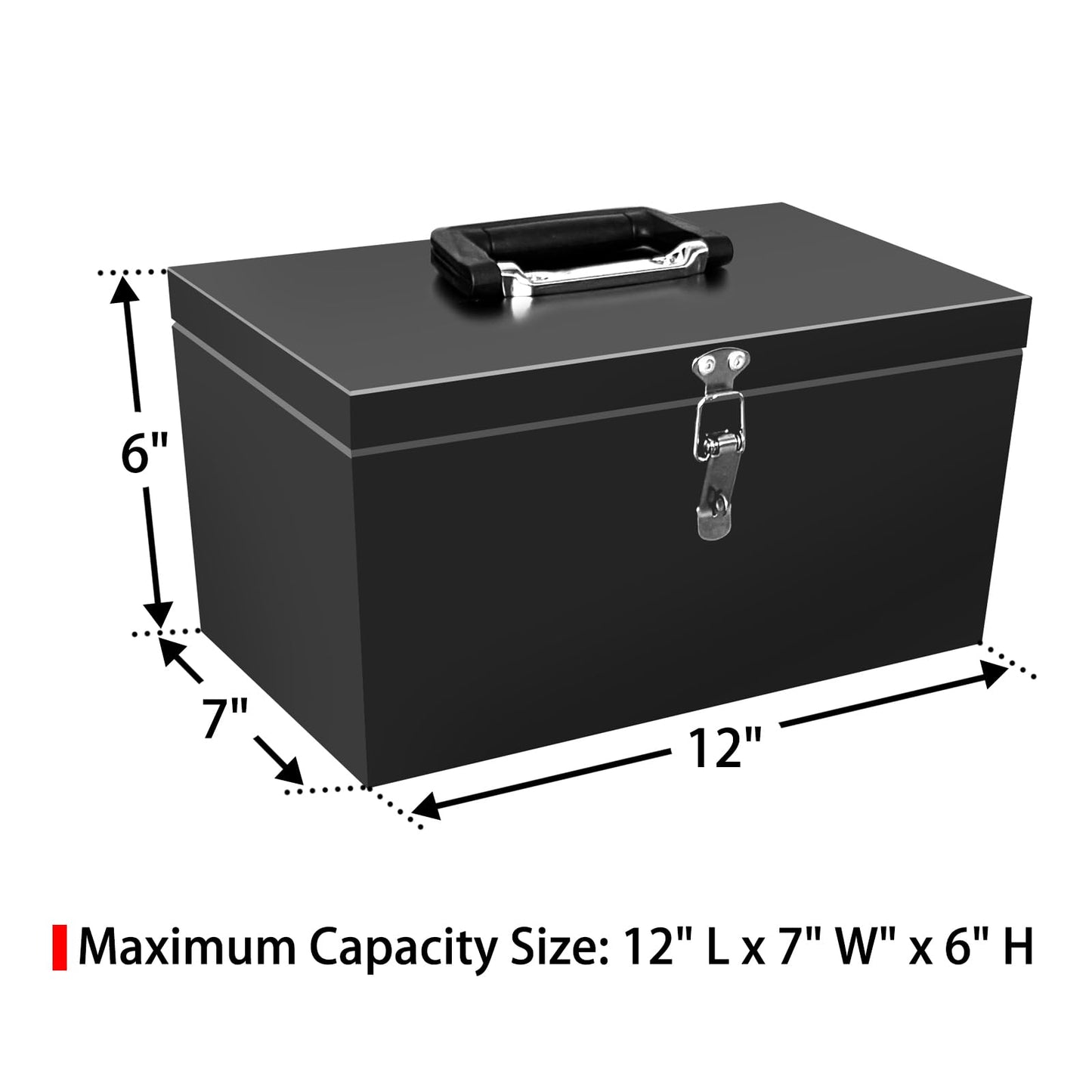 Peastorm Small Steel Metal Tool Box, Lockable Storage Box for Storing Valuable Items, Office Documents, Garage Tools (12" Black)