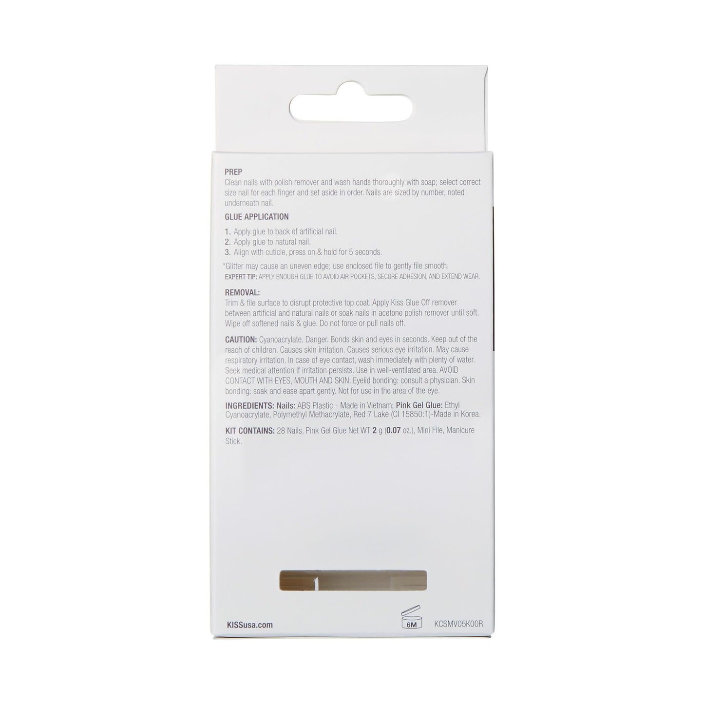 KISS Classy, Press On Nails, Nail glue included, 'Stay Charmed', White, Medium Size, Square Shape, Includes 28 Nails, 2g glue, 1 Manicure Stick, 1 Mini File (Pack of 2)