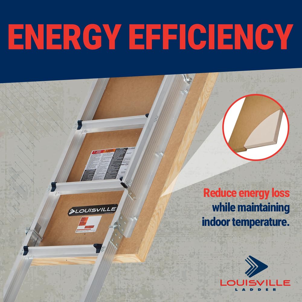 Louisville Ladder 7.8-10.3-Foot Insulated Door Aluminium Attic Ladder 30" x 54" (Rough Opening), 375-Pound Load Capacity, Type IAA, AL3040MG-R10