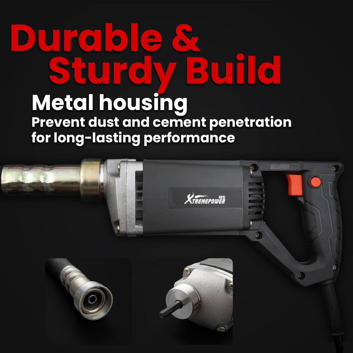XtremepowerUS 780W Handheld Vibrator Construction Insertion 5,000VPM Flexible Shaft Portable Pencil Cement Vibrator Remove Air Bubble and Mix Concrete