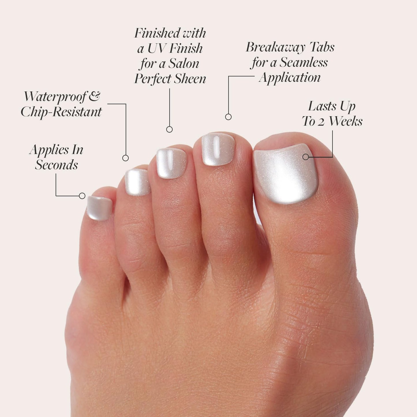 Glamnetic Press On Nails & Toenails - Pure Intentions | Subtle Iridescent Nude Sparkle Fake Nails & Toe Nails in a Glossy Finish | 12 Sizes - 30 Nail Kit & 16 Sizes - 32 Toe Nail Kit with Glue