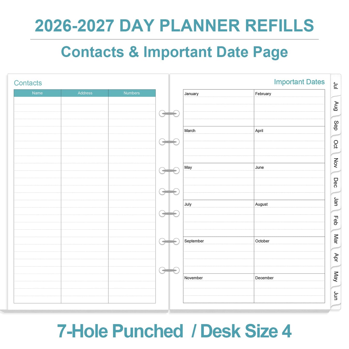 2026-2027 Planner Refills - One Page Per Day Daily ＆ Monthly Planner, July 2026-June 2027, 7-Hole Punched，Prioritized, To-Do List, Notes, Appointment Schedule, Desk Size 4, 5.8" x 8.3"