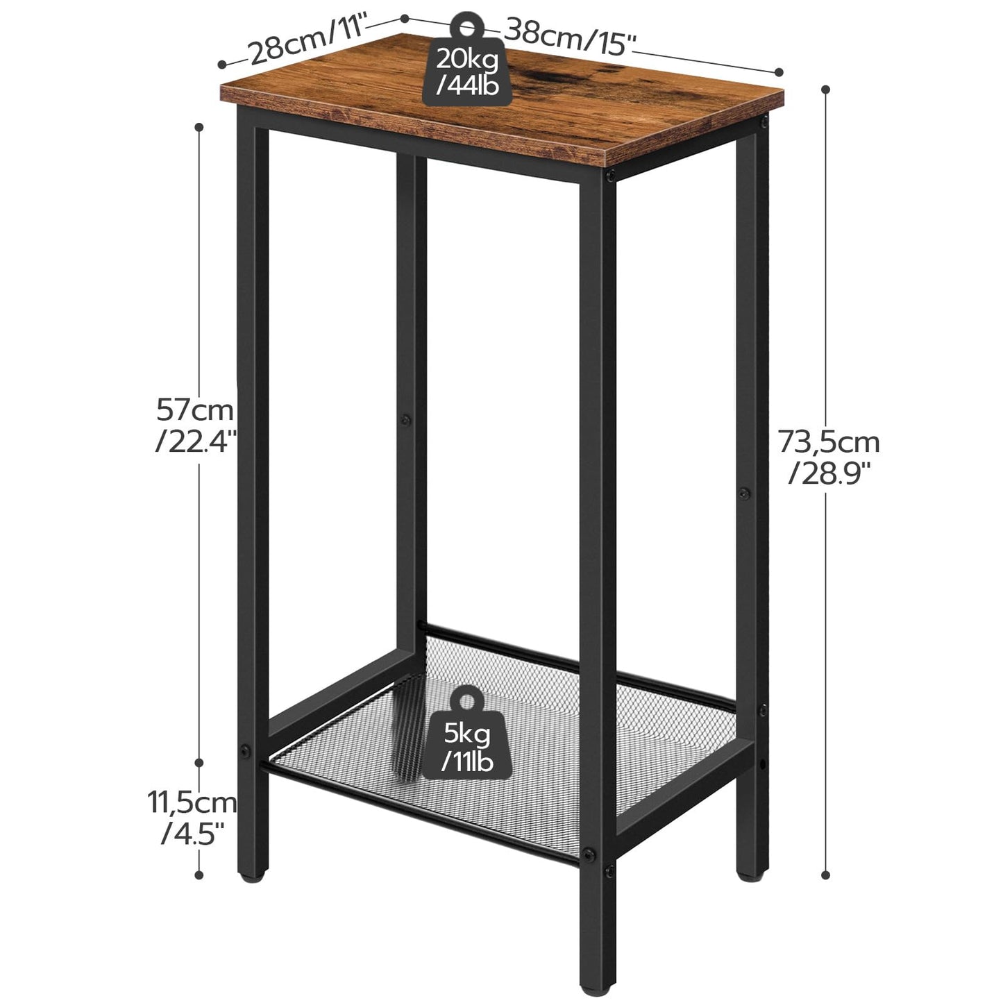 HOOBRO Tall Side Table, Industrial End Telephone Table with Adjustable Mesh Shelves, Small Tall Nightstand for Living Room, Bedroom, Entryway, Office, Rustic Brown and Black BF03DH01