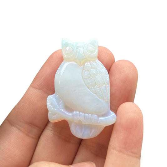 Bacatgem Synthetic Opalite Owl Figurines Crystals and Healing Stones,Haped DIY Pendant