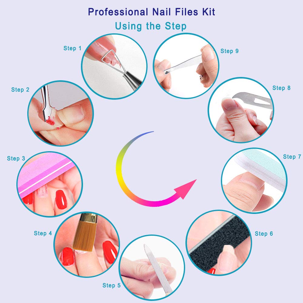 Pingispower Nail Files and Buffers, 20PCS Professional Nail File & Nail Polishing Buffer Block for Natural Nails, 100/180 & 600/3000 Grit Double Sided & Reusable Manicure Kit for Women at Home Salon