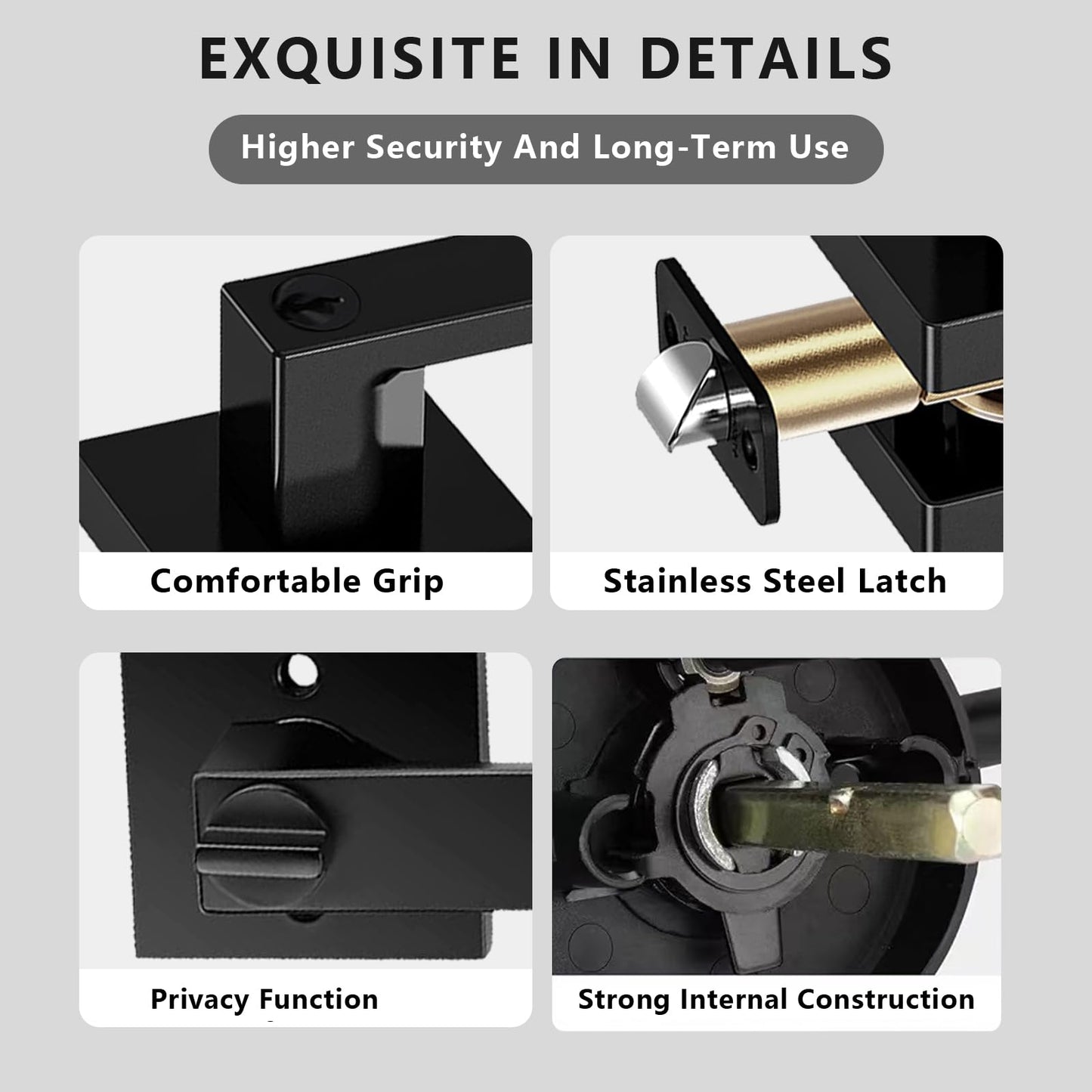 DSJJBLL 5 Pack Matte Black Door Handle Heavy Duty, Different Keys Entry Door Lever, Door Knobs with Lock and Key, Square Door Lever for Bedroom, Bathroom and Front Door