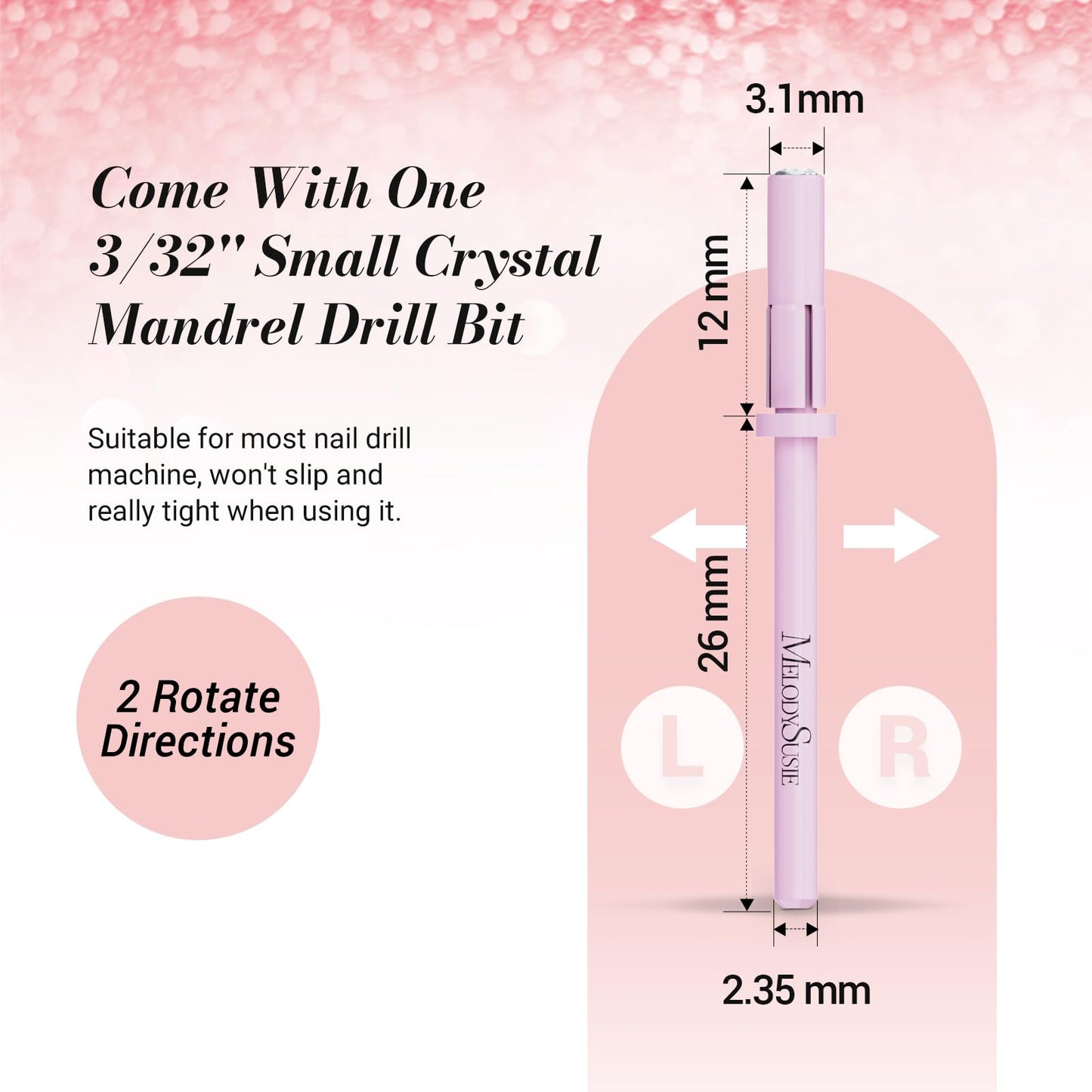 MelodySusie 50 Pcs Nail Drill Bits Small Sanding Bands with 3.1mm Mandrel Bit, 240 Extreme Fine Grit Nail File for Acrylic Nails Gel Manicures and Pedicure, Pink