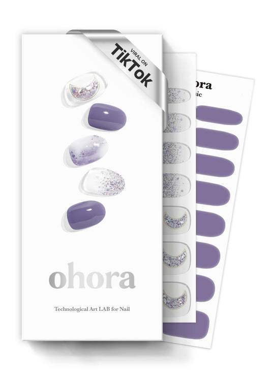 ohora Semi Cured Gel Nail Strips (N Goblin Moon) - Purple, Patterned, Works with Any UV/LED Lamps, Salon-Quality, Long Lasting, Easy to Apply & Remove - Includes 2 Prep Pads, Nail File & Wooden Stick
