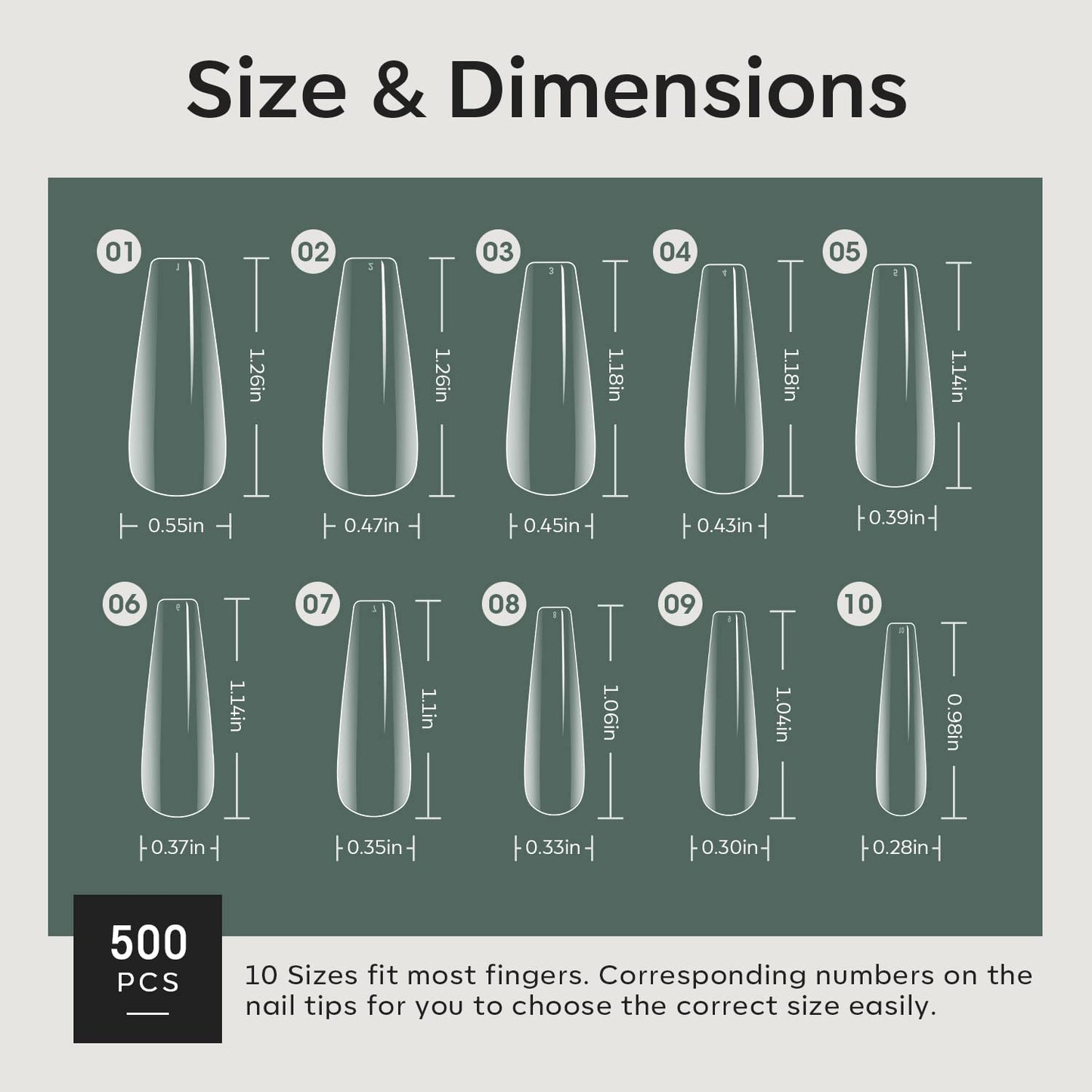 Modelones Long Coffin Nail Tips - 500Pcs Fake Nails Gel Clear Soft Acrylic Press on Pre-shape Full Cover Gel Extension Home DIY Salon Art Design 10 Sizes