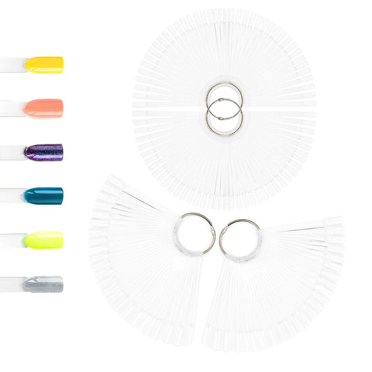 200 PCS Nail Swatch Sticks, Clear Plastic Nail Color Swatches with Metal Ring, False Fake Nail Art Tips Sticks for Gel Polish Display,Practice(Square Nail Sample Fan)