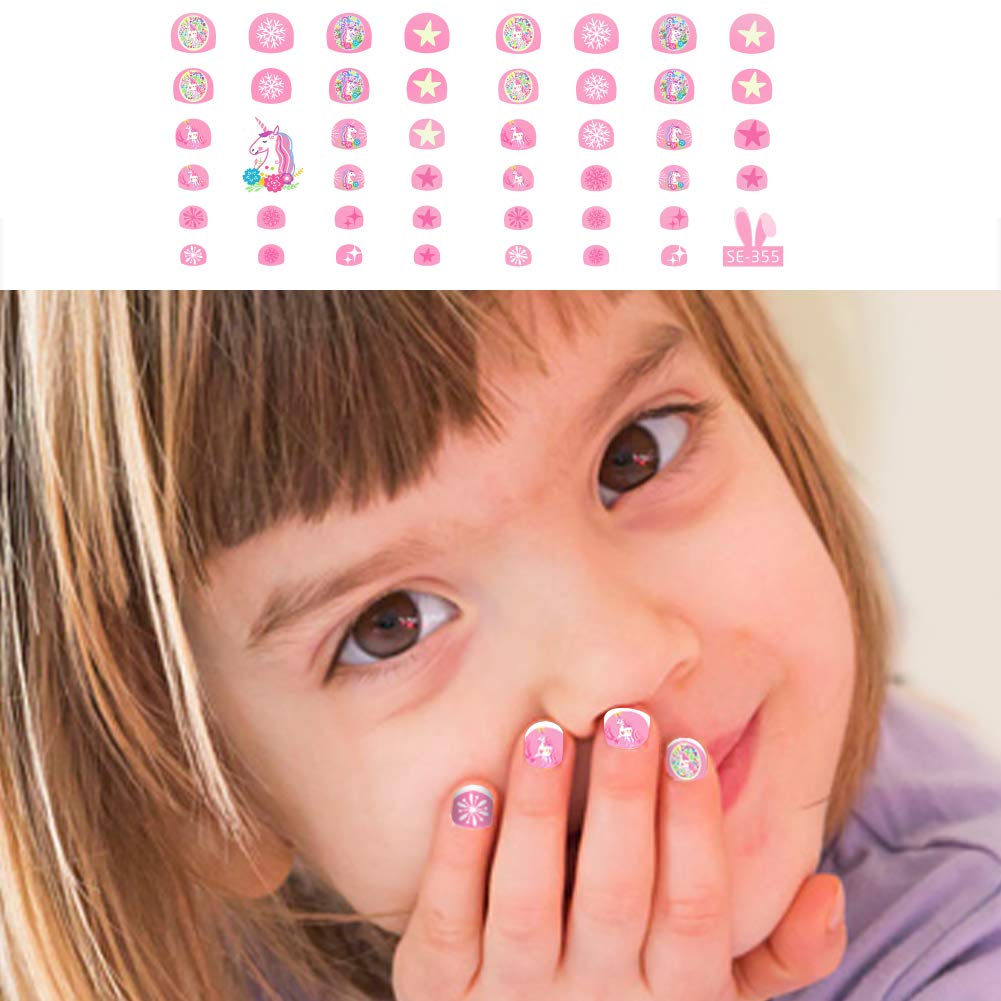 Fanoshon Unicorn 3D Nail Art Stickers Decals Self-Adhesive for Kids Little Girls, 270+ Cute Nail Tip Star Crown Princess Nail Manicure for Fingernails Toenails Birthday Party Supplies Gift Favors
