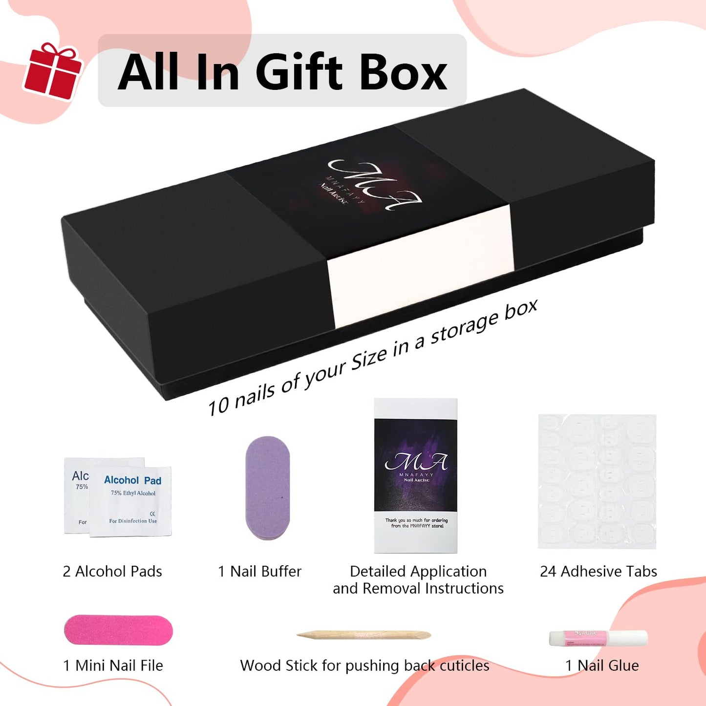 MNAFAYY Luxury Gems 100% Handmade Nails Long Stiletto Press On Nails Full Cover 3D Rhinestone Crystal Gorgeous Reusable UV Finished Fake False Nails Acrylic Nail Kit With Box Gifts for Women Red