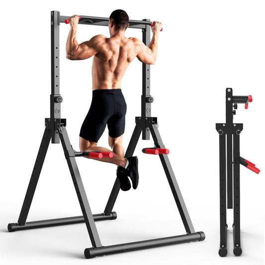 SERTT Foldable Power Tower Dip Station for Pull Ups, Dips & Push Ups, Upgraded Free Standing Pull Up Bar Station, Multi-function Workout Equipment for Home Gym Strength Training, Support 440LBS