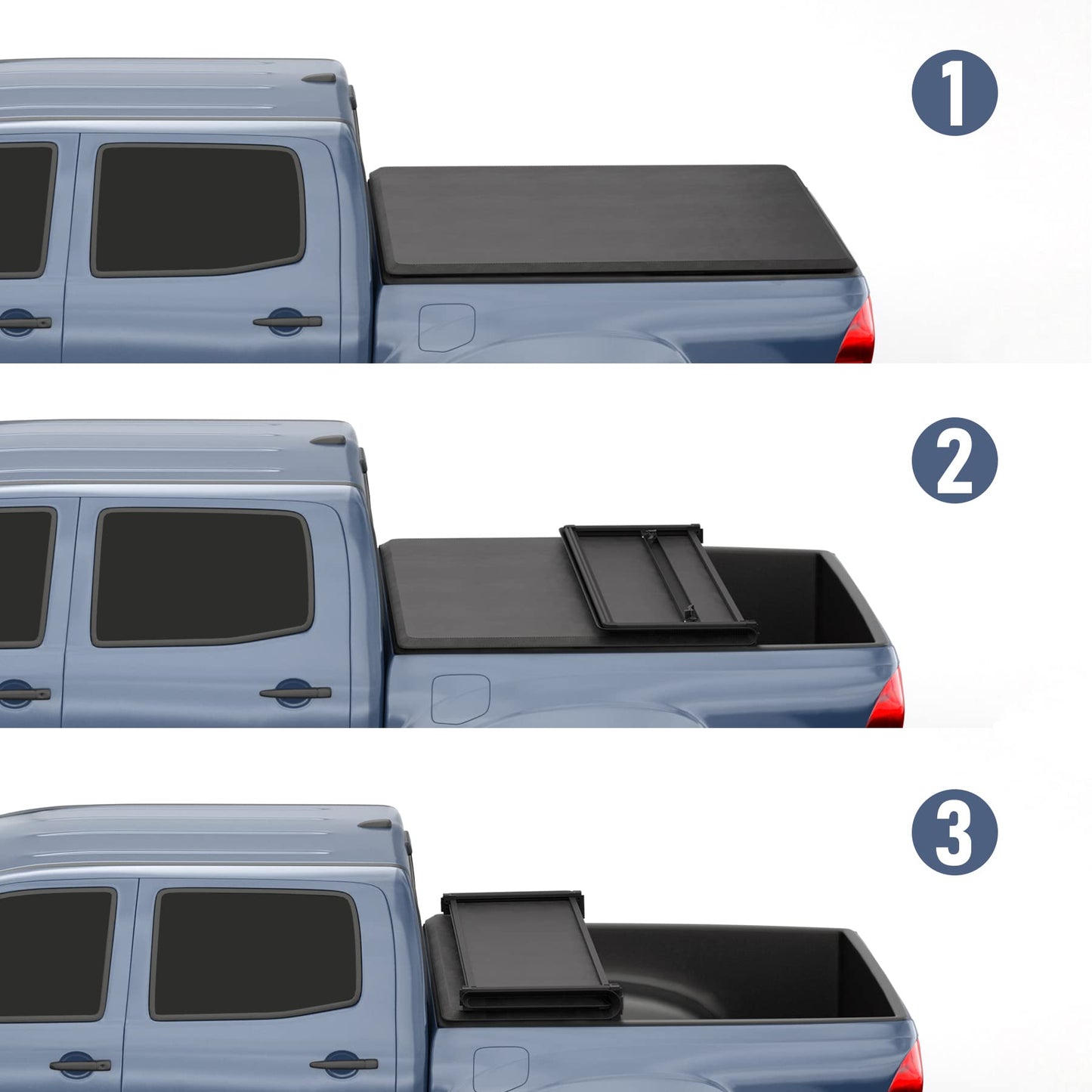 CARMOCAR Soft 3 Tri-Fold Truck Bed Tonneau Cover Replacement for 2022 2023 2024 2025 Toyota Tundra 6.5FT Pickup Truck Bed Cover Accessories with Led Light