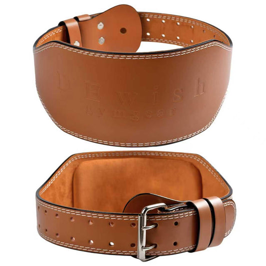 Leather Gym Fitness Belt, 4" & 6" Padded Lumbar Back Support, 10 Adjustable Holes for Weightlifting Powerlifting Bodybuilding Deadlift Squat Workout Strength Training (6-Inch, Brown, 33"-36")
