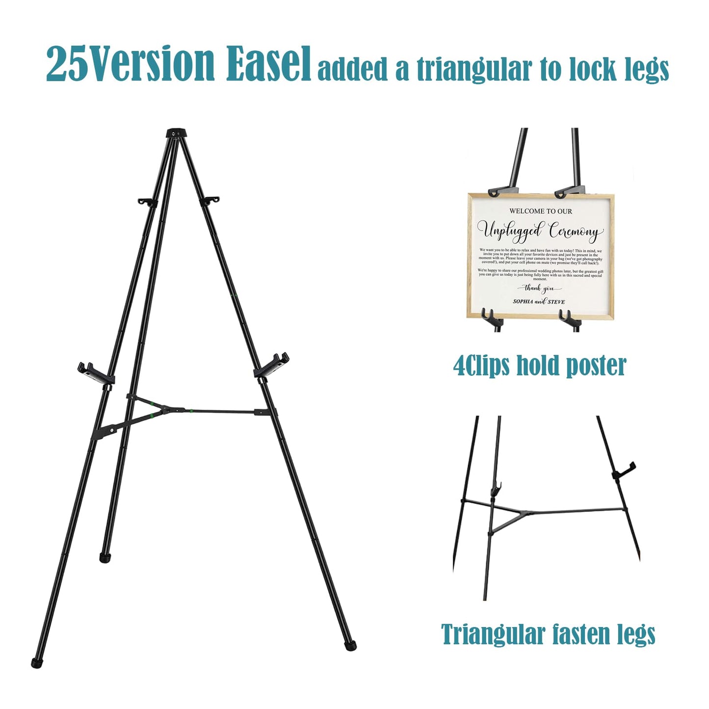 JIUYE 63" Instant Easels Stand for Wedding Sign & Posters,Adjustable Metal Easels for Display Painting Canvas,Folding Tripod with Portable Bag by JoyYeux,Black 3Pack