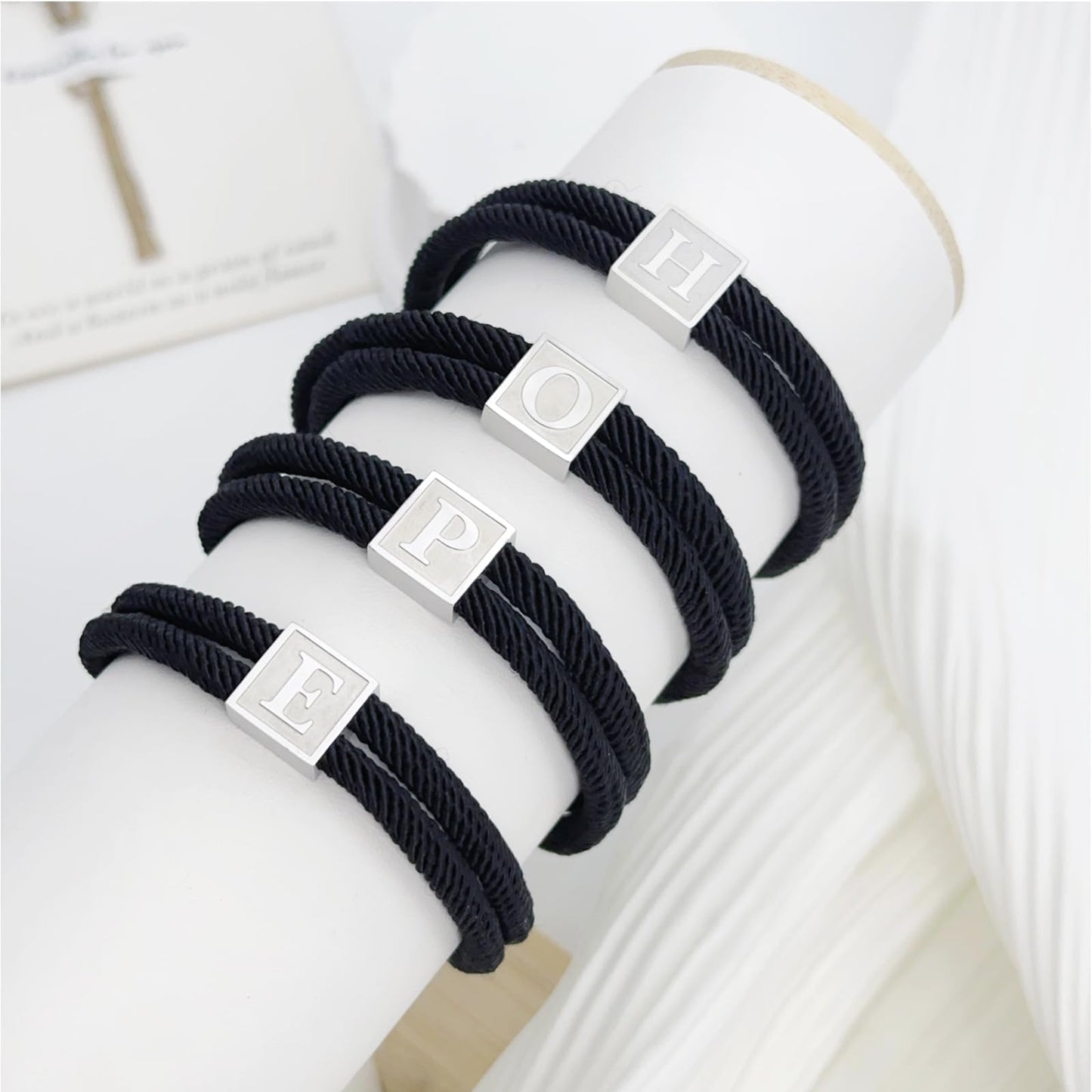BHDJSHX Personalized Initial Rope Bracelet for Men, Stainless Steel A-Z Letter Bracelet,Adjustable Handmade Braided Black Cord,7-13 Inches,Gifts For Men,Brothers,Son,Boyfriend(V)