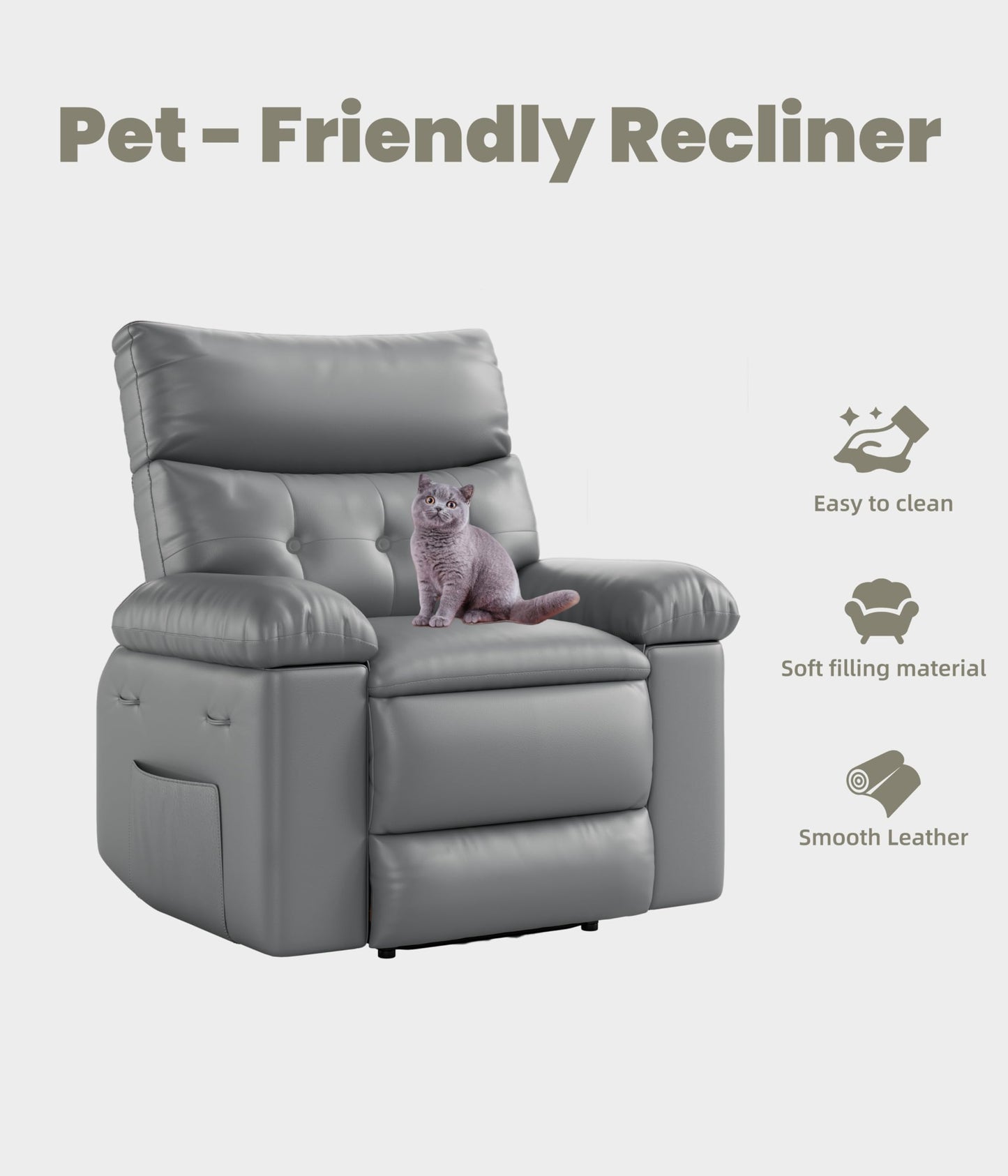 GarveeHome Oversized Wide Recliner Chair - Heat and Massage, PU Leather Extra Wide Manual Recliner for Adults, Large Lazy Chair with 1.5X Sponge Comfort Arm and Back for Living Room, Bedroom