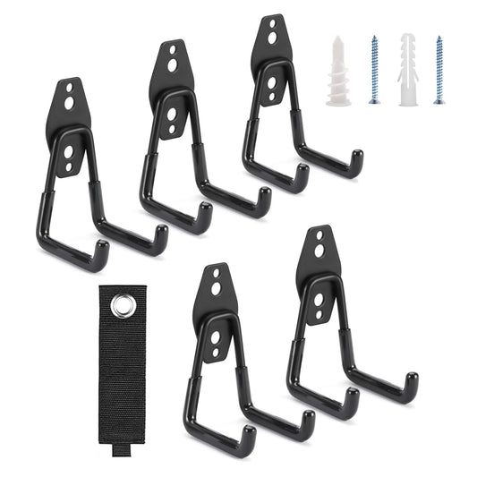 SecureElastic Garage Hooks & Extension Cord Storage Straps, Heavy Duty 2.8 inch Wall Mounted Storage Hangers for Ladders, Hose, Bike, Garden Tools Organization 6 Pack