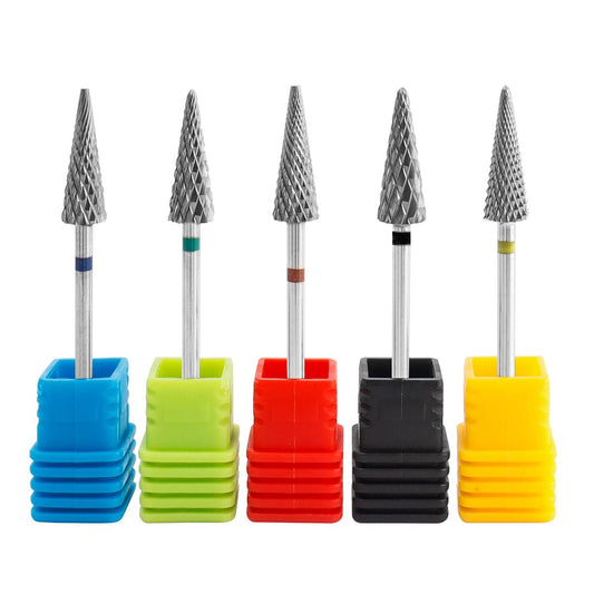 Evponk 5 Pcs Nail Drill Bits Set for Acrylic Nails, 3/32" Tungsten Carbide Nail File Bits Set XC, C, M, F, XF for Gel Polish Removal, Nail Art, Home Salon Use