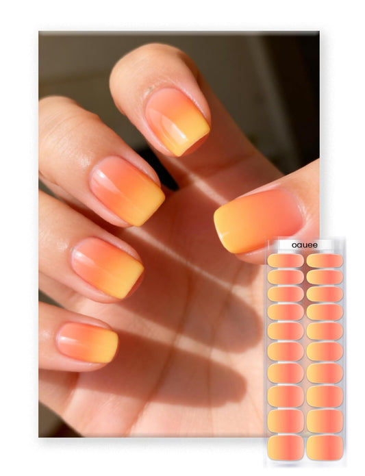 Oauee Semi Cured Gel Nail Strips | Built-In Gel Top Coat | UV Light Required | Salon Quality, Easy Application And Removal (Sunset Ember）
