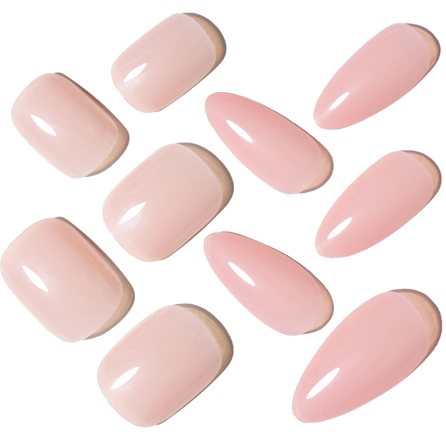 GLAMERMAID Press On Nails Extra Short Square, Jelly Soft Gel Fake Nails Round Squoval, Natural Nude Pink False Nails Tip, Nude Pink Press on Nails Medium Almond, Natural Jelly Gel Nails Pure Stiletto