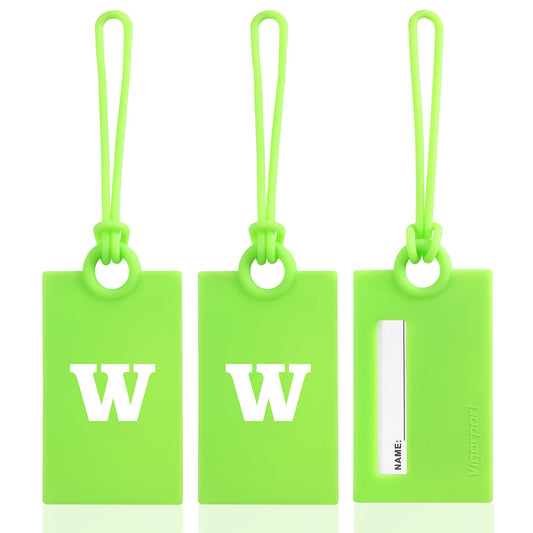 Vigorport Initial Luggage Tags for Suitcase, 3 Pack Bright Silicone Bendable Tags with Privacy Name Card for Travel Sports Easy Identification(Letter W)