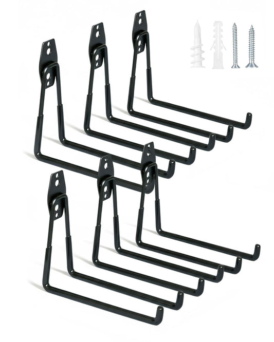 WMK 7.3'' Heavy Duty Garage Hooks, 6 Pack Wall Mount Garage Storage Hooks for Hanging Bike, Ladder, Tools - 100LB Load Capacity, Triple-Welded, PVC Coated (Black)