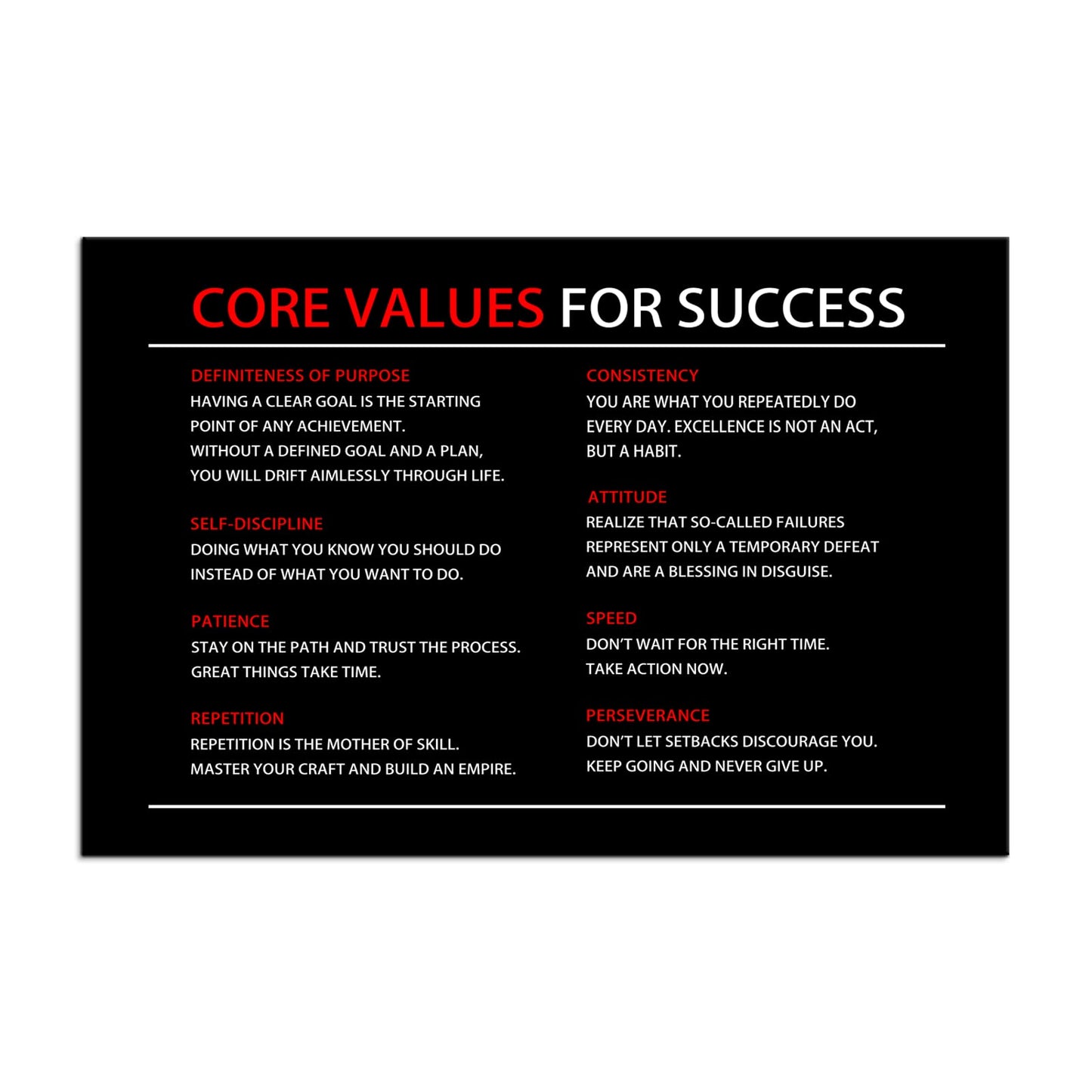 Inspirational Wall Art Core Values Quote Motivational Poster Inspiring Canvas Painting Prints Wall Pictures for Living Room Home Decor Framed Artwork [12''W x 18''H]